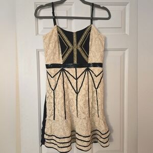 Free People Cream and Black Lace Mini Dress